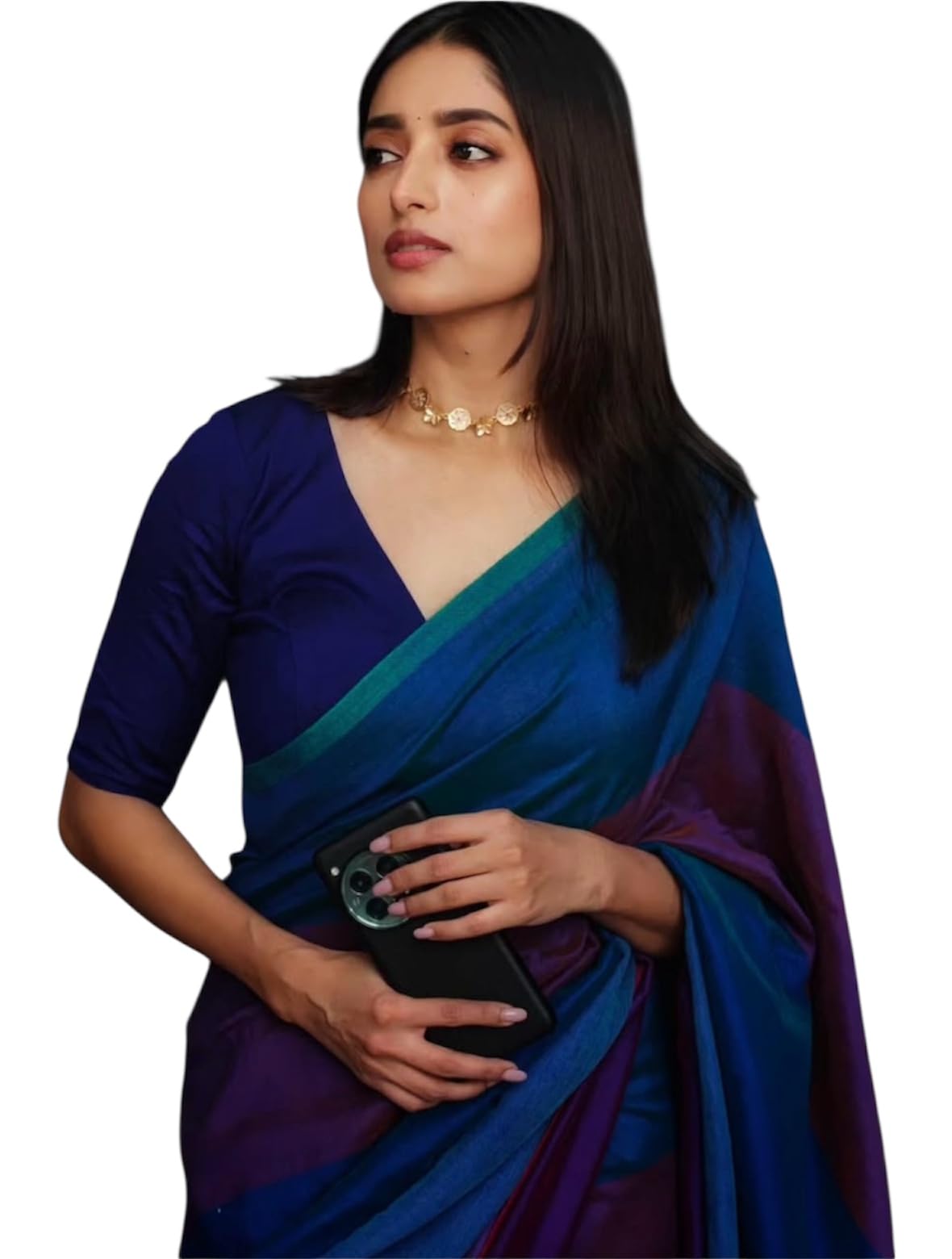 sarada handloom Traditional Handloom Cotton Saree, Royal Blue, Purple Ombre with Navy Blouse, Elegant Office Wear-picture-32