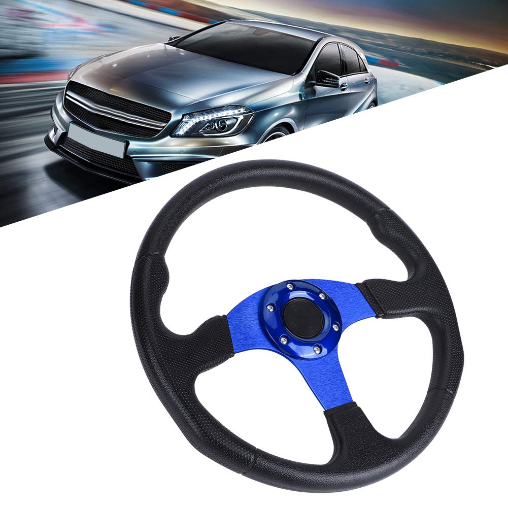 Tbest Volante, Volante, 350Mm Volante Plano350Mm14In Racing Car Sport Volante Deep Dish 6 Tornillos Universal Modificado Accesorionegro (Azul)