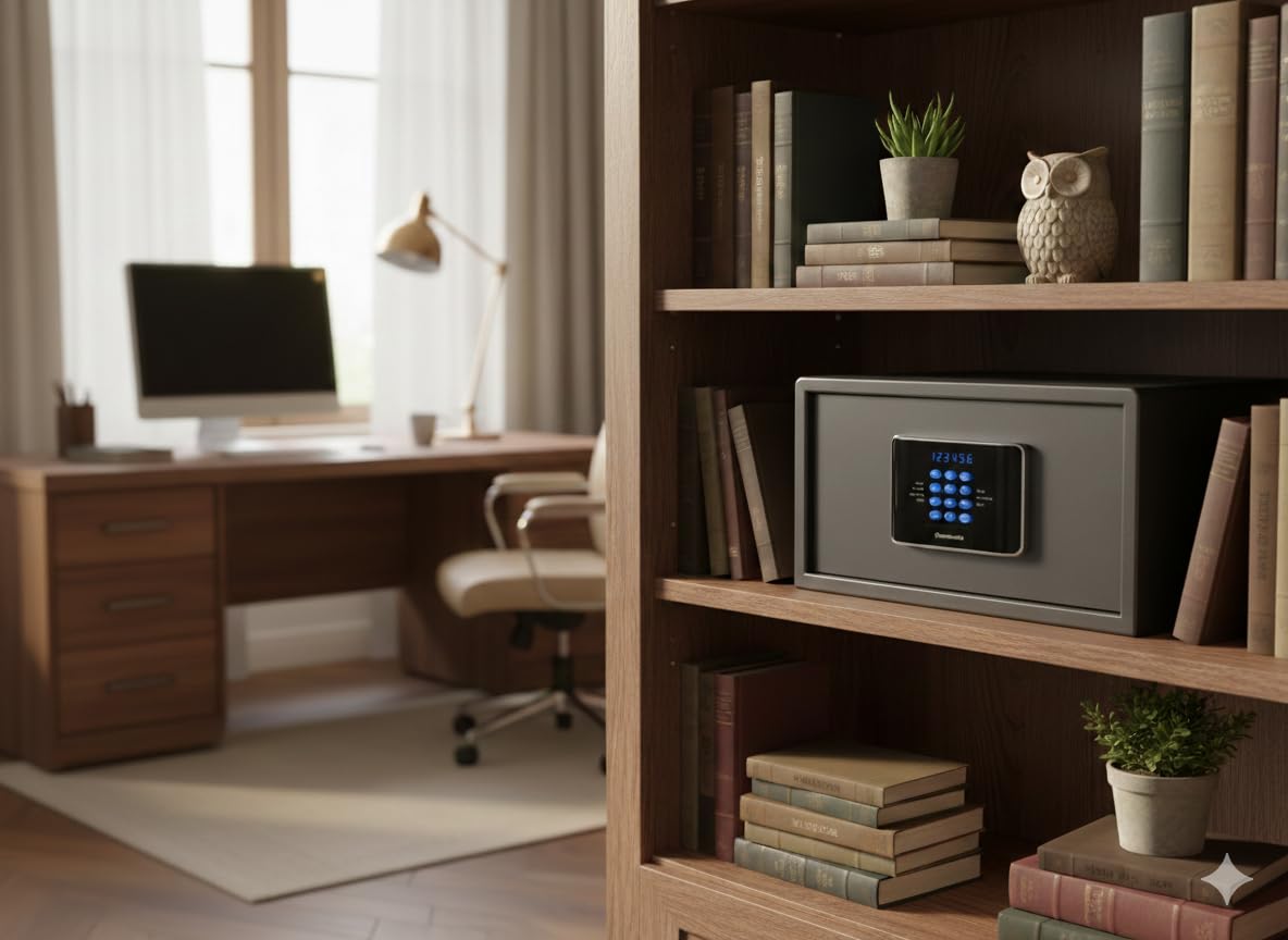 AXS-5 Grand coffre-fort numérique pour ordinateur portable pour la maison, le bureau et l'hôtel – Convient pour ordinateur portable de 17", clavier électronique, boulons motorisés, écran