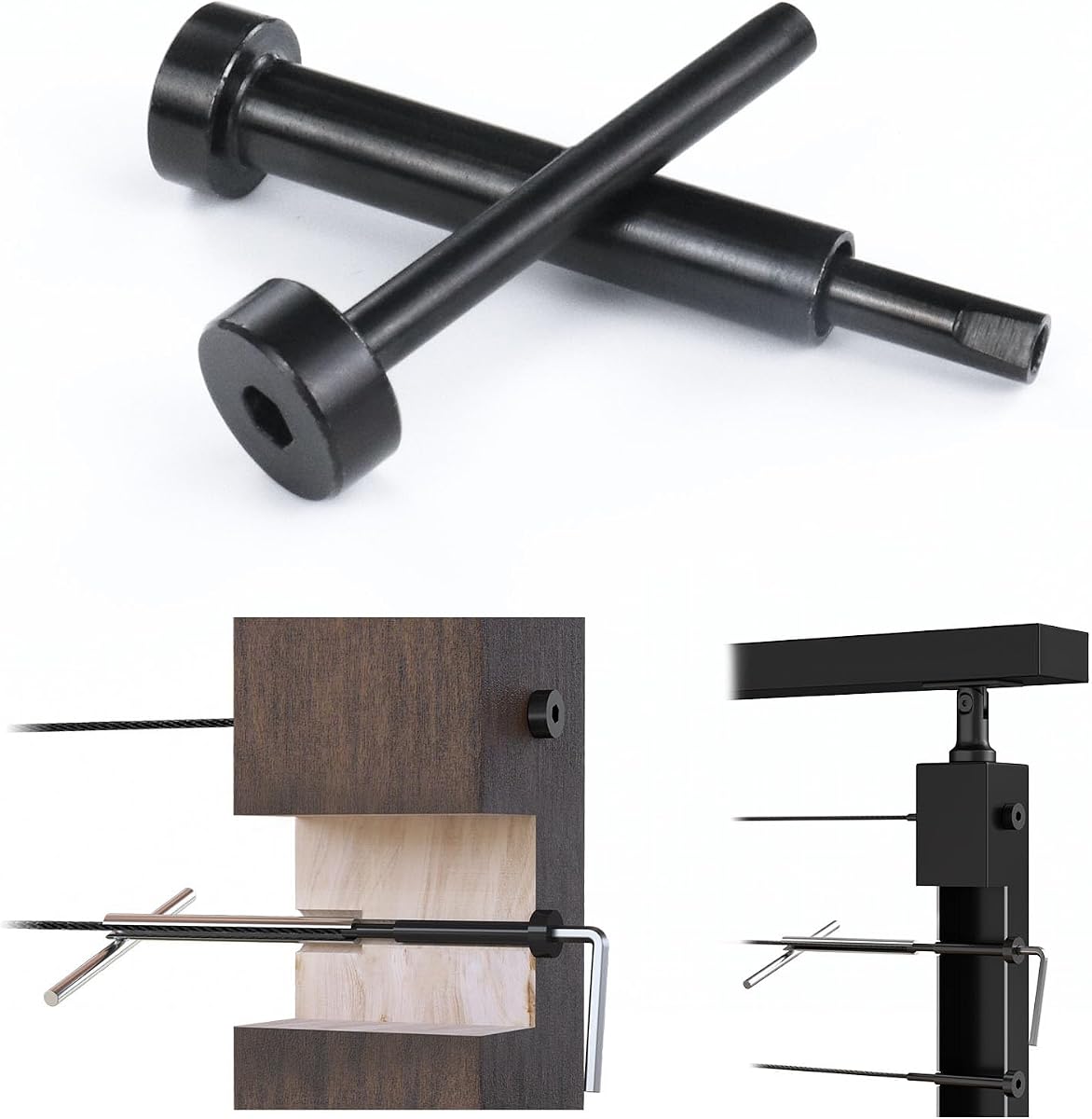[Patente] Muzata Paquete de 80 tensores de barandilla de cable negro y terminal CR26 | Kit de herrajes para barandilla de cable de 1/8", tensor y terminal de 40 pares, para postes de madera y metal de 2"×2" 4"×4", diseño oculto para una apariencia limpia