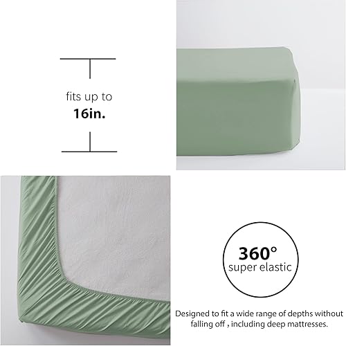 Miniatura 7 de Anluoer Juego de edredón Queen de 7 piezas, ropa de cama verde salvia en una bolsa con sábanas, juegos de edredón de estilo bohemio con pompones con