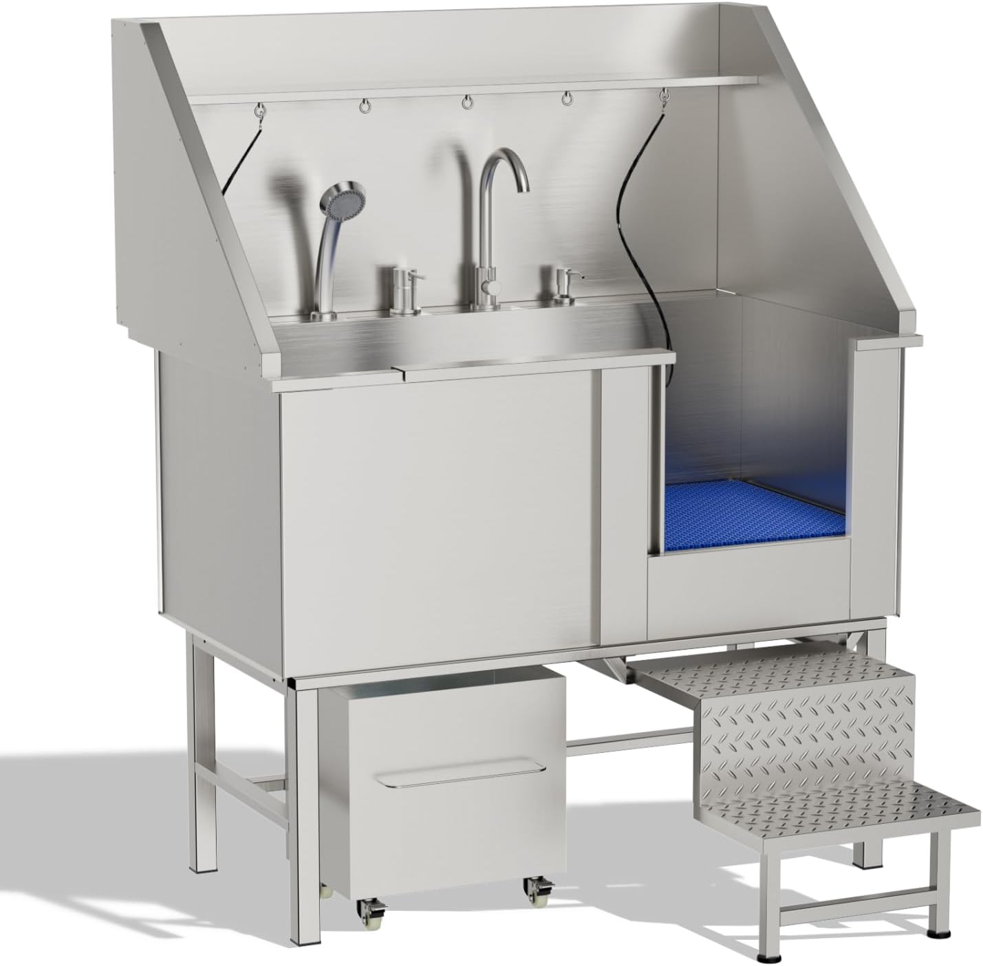 50In Stainless Steel Dog Washing Station Stainless Steel Silver Professional Pet Bathtub for Pet Owners and Groomers Durable Outdoor Ready