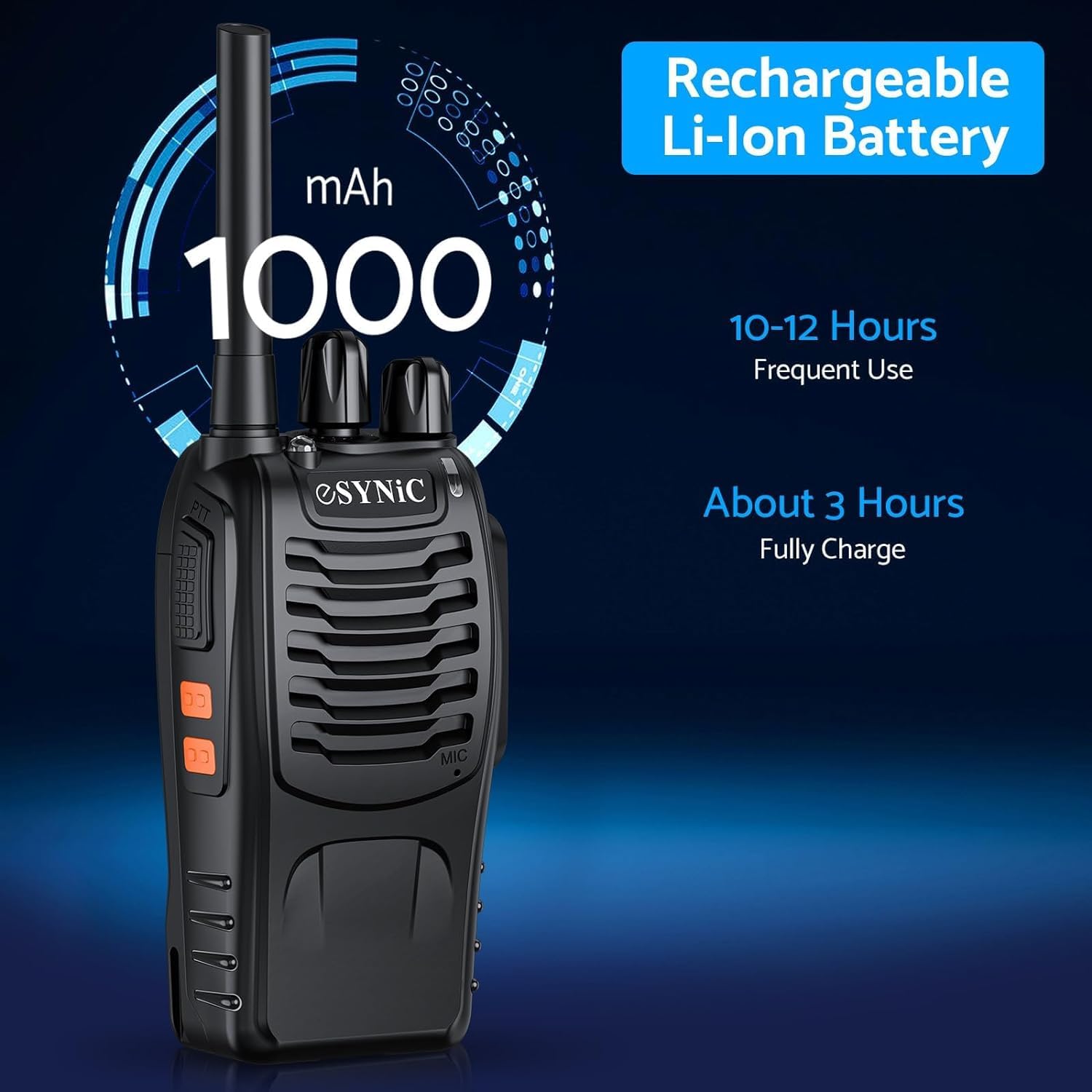 eSynic Professionelle Walkie-Talkies für Erwachsene, wiederaufladbar, 16 Kanäle, VOX, mit Kopfhörern und LED-Lichtern, perfekt für Kinder ab 5 Jahren, Outdoor-Aktivitäten