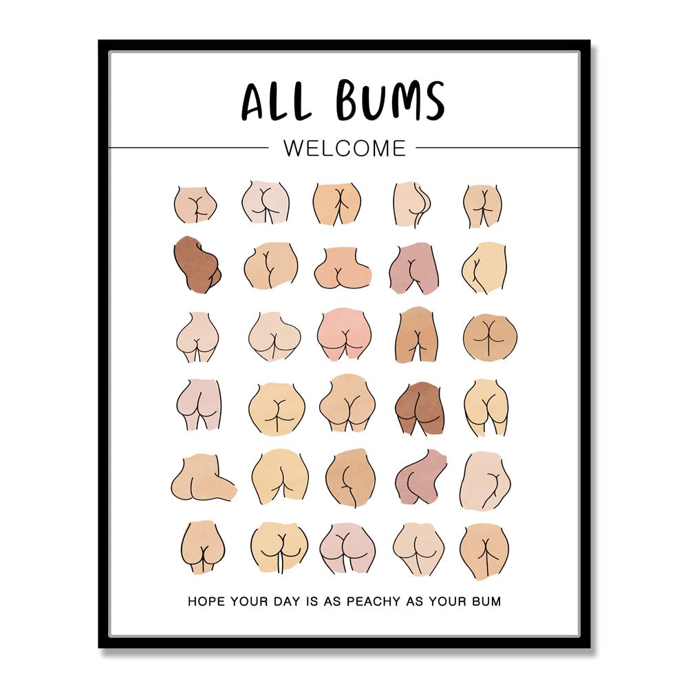 Body Positive Wall Art, Funny Bathroom Art, Self Love Print, All Bums Welcome, Cute Bathroom Butts, Bum Collage, Bathroom Wall Decor, No Framed (8X10 INCH)