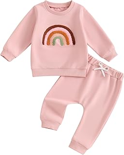 XIXIMAON Conjunto de Ropa de Bebé Niña Estampado de Arco Iris Suéter de Manga Larga y Pantalones de Correr Chándal Bebé Un...