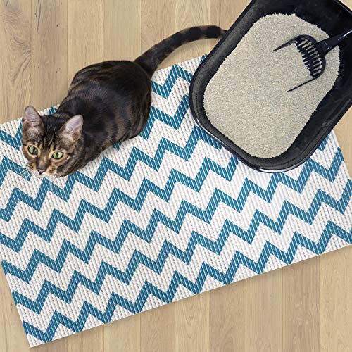 Fresh Kitty Durable Xl Jumbo Foam Litter Mat – Phthalate And Bpa Free, Water Resistant, Traps Litter From Box, Scatter Control, Easy Clean Mats – Chevron, Blue/White Chevron (9035) #TOP3