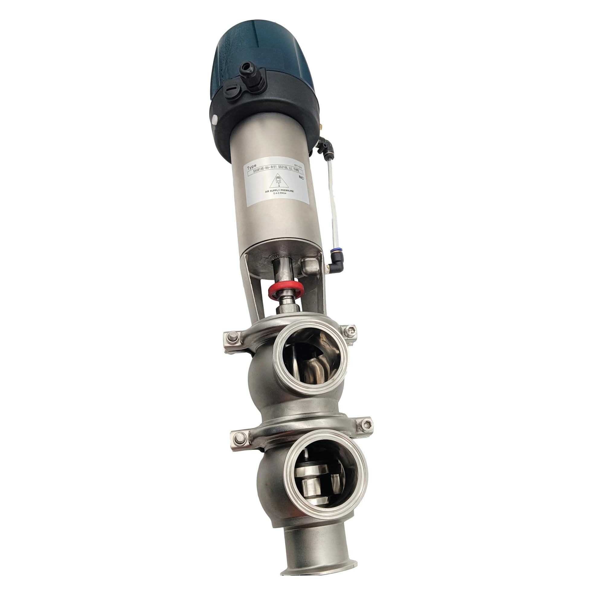 Válvula de flujo dividido neumática CNC con sello caucho Epdm acero inoxidable