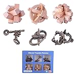 Brain Teaser Puzzle for Adults Puzzles Metal Hole Lock Adult Educational Toy Jigsaw IQ Puzzle6 Pack (Gold)