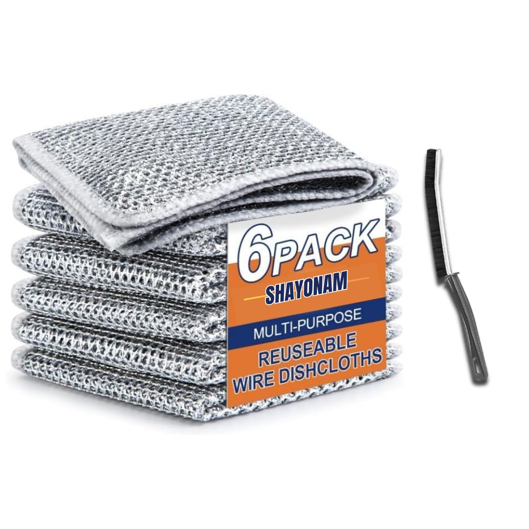 SHAYONAM 6 Pack Non-Scratch Wire Dishcloth & Gaps Cleaning Brush, Multipurpose Wire Dishwashing Rags for Wet and Dry, Easy Rinsing, Reusable, Wire Cleaning Cloth for Kitchen, Sinks, Pots (B0D5MHYGLN) Amazon Price History, Amazon Price Tracker