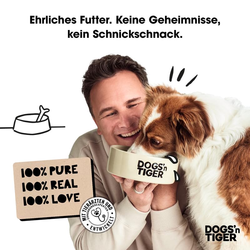 Dogs’n Tiger Junior, Hundefutter, Grünschnabel, Hundenassfutter für Welpen mit Huhn, Reis und Gemüse, ohne Getreide, Zuckerzusatz, künstliche Konservierungsstoffe, 6X 400g