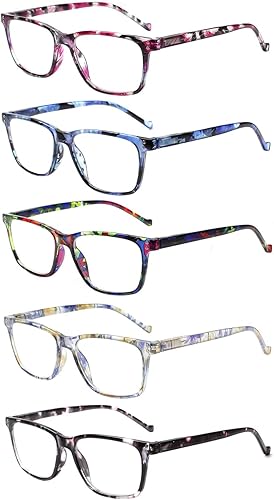 Paquete de 5 lentes de lectura para hombres y mujeres, bisagras de resorte, cómodas gafas para leer (5 mezclas-2, 2.50)
