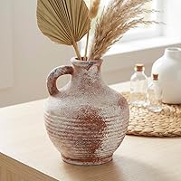 Vista 48 de Sunddo Florero rústico de cerámica con 2 asas, florero de granja texturizado, jarrones decorativos modernos blancos, sala de estar, estante, repisa