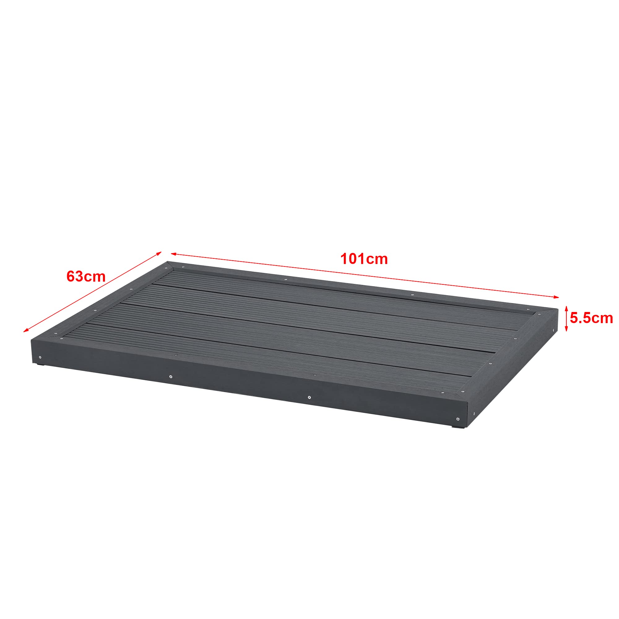 [en.casa] WPC Bodenplatte Nürtingen für Solardusche 101 x 63 x 6 cm Bodenelement für Gartendusche rutschfest Unterlage für Poolleiter Dunkelgrau