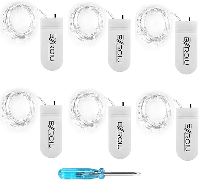 BXROIU Fairy Lights CR2032 Battery Operated,[6 Pack] 2 Meter 20LEDs Micro Silver Wire String Lights Chains for Bedroom Christmas Party Wedding Decoration (Cool White)