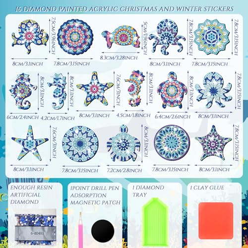 Set 16 imanes decorativos tortuga mandala verano miniatura 3