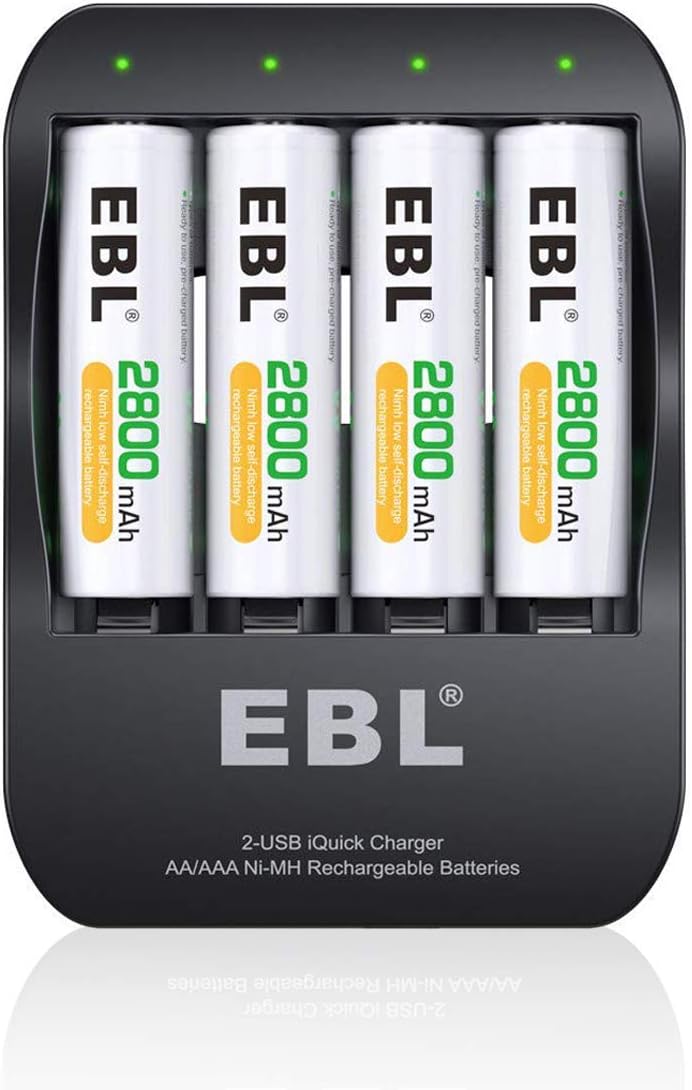 EBL 2-hours Battery Charger for AA and AAA NIMH Rechargeable Batteries (4 Pack 2800 mAh AAA Rechargeable Batteries Included)