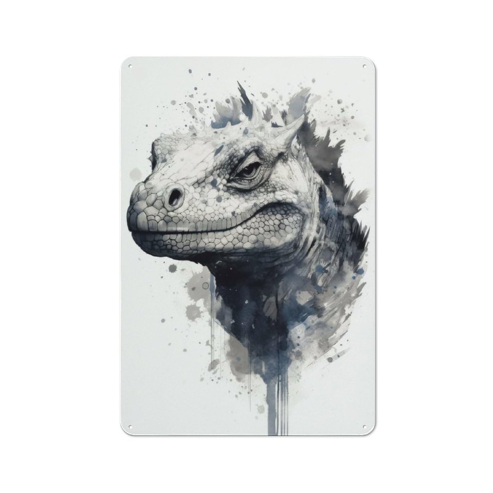 Junmoney Komodo Dragon Watercolor Retro Metal Plaque 30X20cm Featuring For Garage Wall, A Winter Wall Decor Update For Workshop Decor Fans