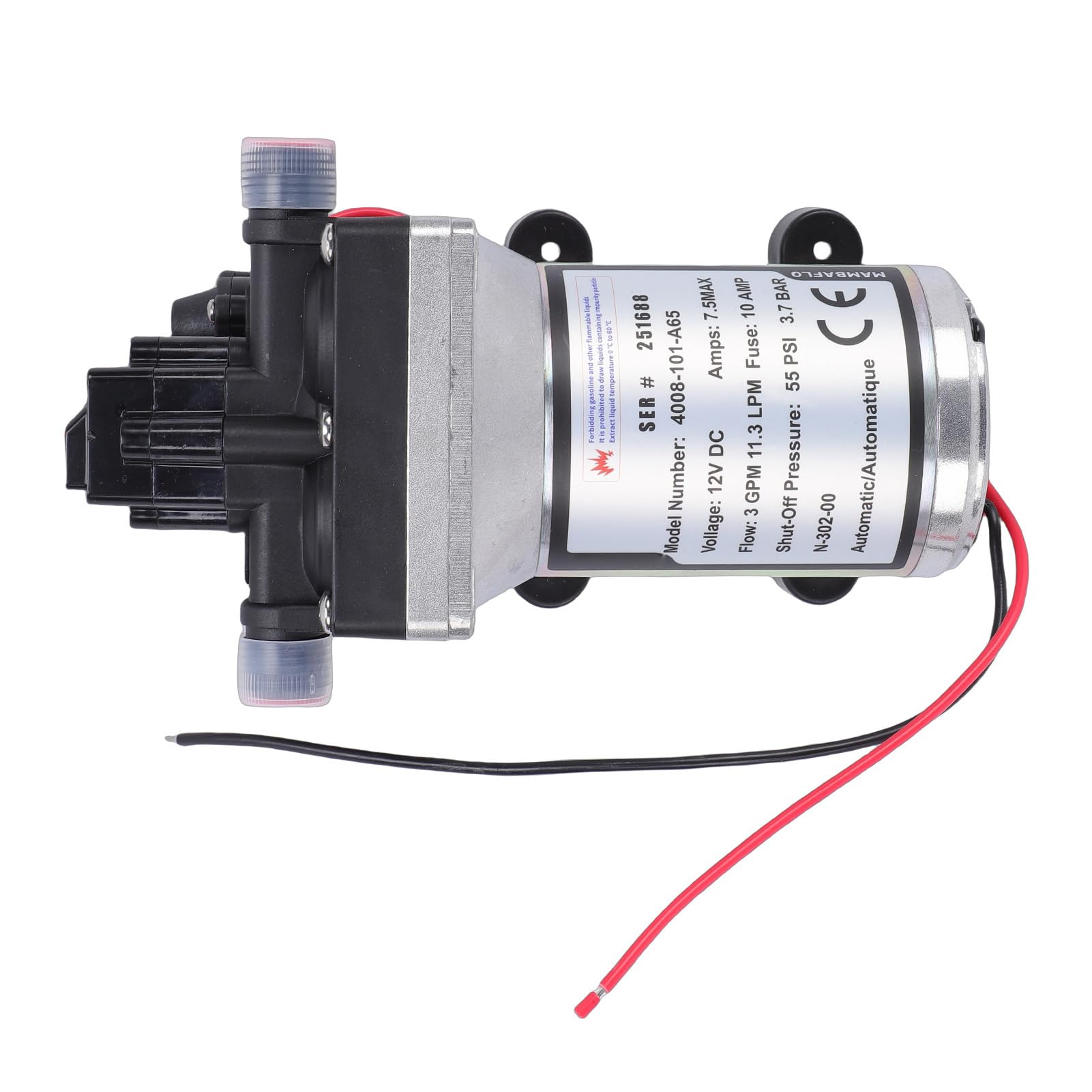 Tbest Bomba de Agua RV de 3,0 GPM, 12 V, Autocebante, Marina Silenciosa para Vehículos de Acampada, Remolques, Barcos Pequeños, Metal Plateado