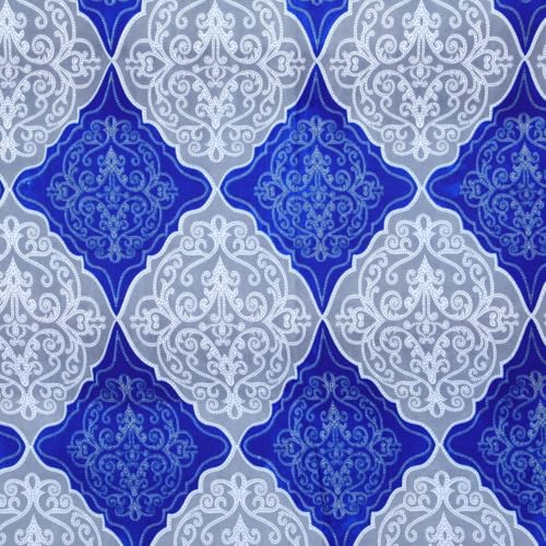 Image of ROMEE Elegant Geometric Printed Glace Cotton Double Bedsheet, 144 TC Soft Feel, Queen Size (90 x 100 Inches), with 2 Pillow Covers, Blue & White