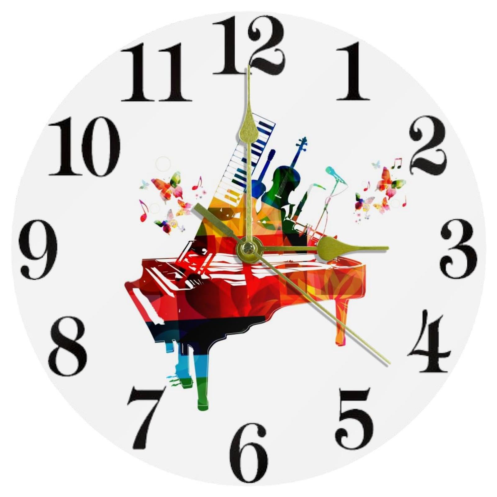 Horloge murale silencieuse à quartz avec guitare et saxophone