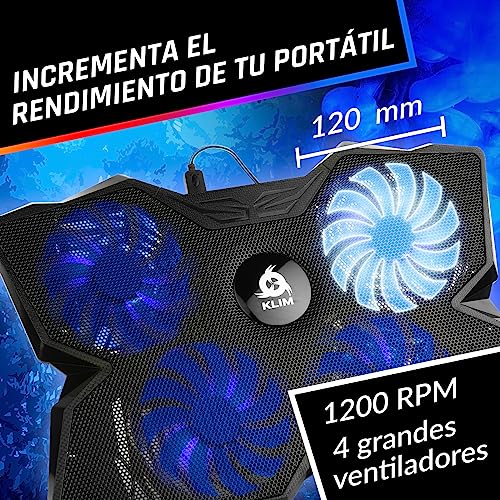 KLIM Wind - Base Refrigeradora Portatil - Más de 500.000 Unidades vendidas - Nuevo - La más Potente - Refrigerador Portátil de 4 Ventiladores a 1200 RPM con Soporte - PS4 PS5 - Azul - imagen 3