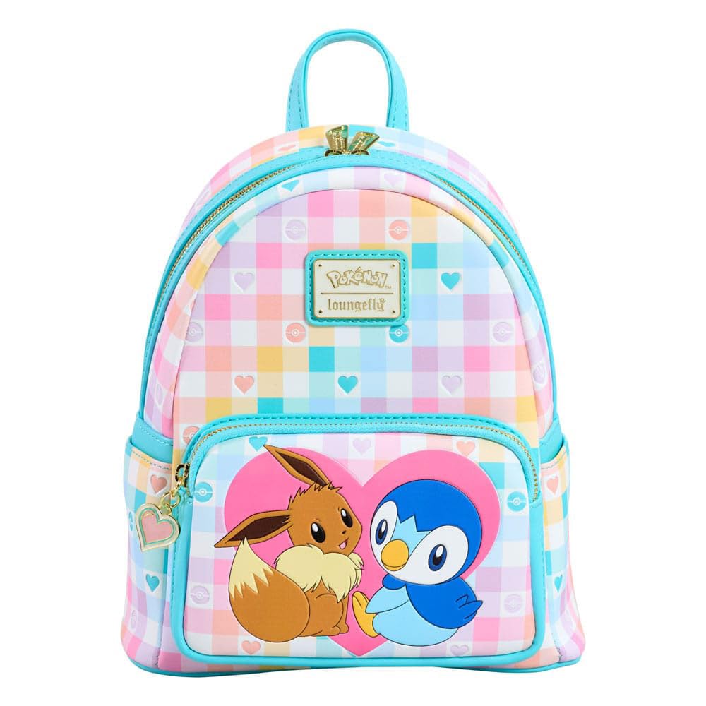 Loungefly Pokémon Piplup & Eevee Mini Backpack, Limited Collection, 26 x 22 x 16 cm, Pastel Check Pattern