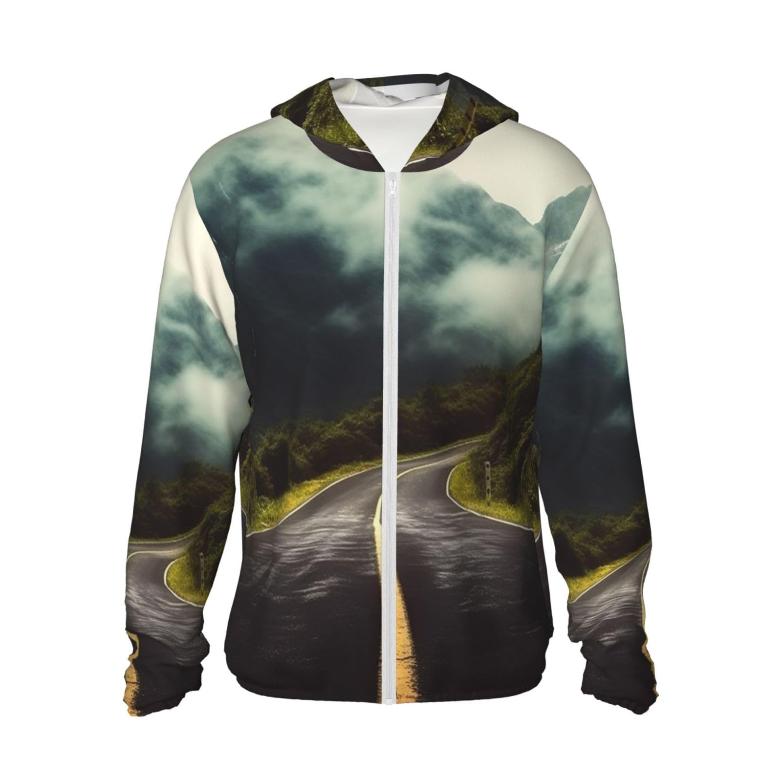LZQPOEAS Sun Protection Hoodie Deep mountain road Jacket Lightweight Long Sleeve Sun Shirts for Outdoor Hiking Medium