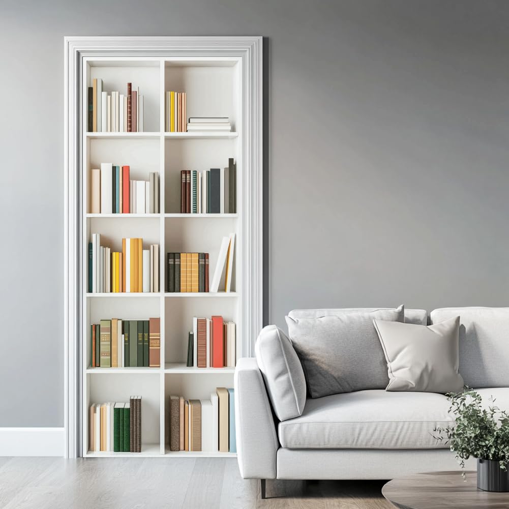 arricraft 2 fogli di Adesivi Autoadesivi per Porte, Adesivi Murali per Porta, Libreria Bianca, 80cm X 200cm / 31.5x78.7 pollici, Carta Da Parati In PVC, Decorazione per Camere Da Letto e Soggiorno