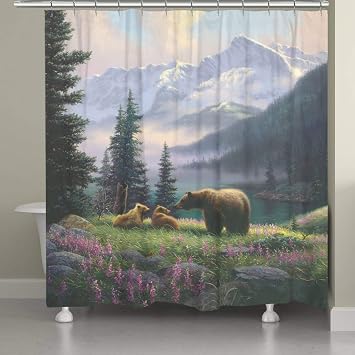 Black Forest Decor Mountain Cubs and Flowers Shower Curtain - Thumbnail 2