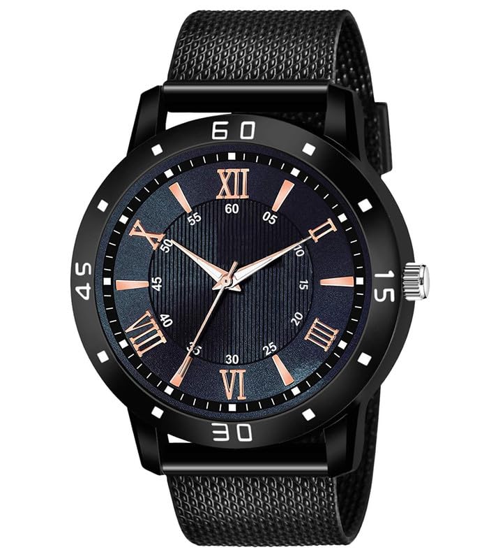 Image of Men's Contemporary Round Dial Watch with Roman Numeral Markers and Premium Finish