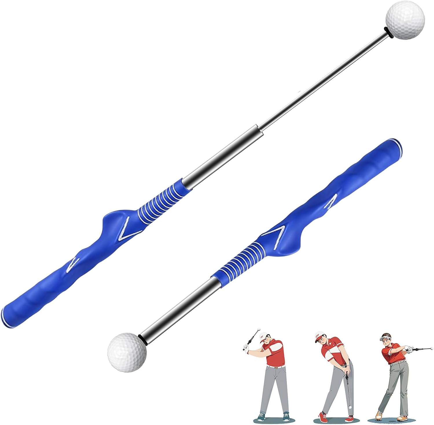 HRUIYL Retractable Golf Swing Trainer, Golf Grip Trainer, Golf Training Aid for Warm-Up, Golf Swing Training Aid, Grip Trainer Golf Club, Strength & Tempo Training for Chipping Hitting #Deep Blue