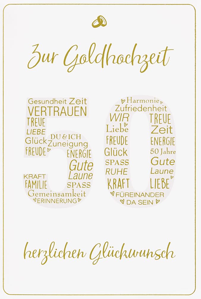 bsb Wedding Card Congratulations Card for Gold Wedding Anniversary – Number 50 – Gold Envelope