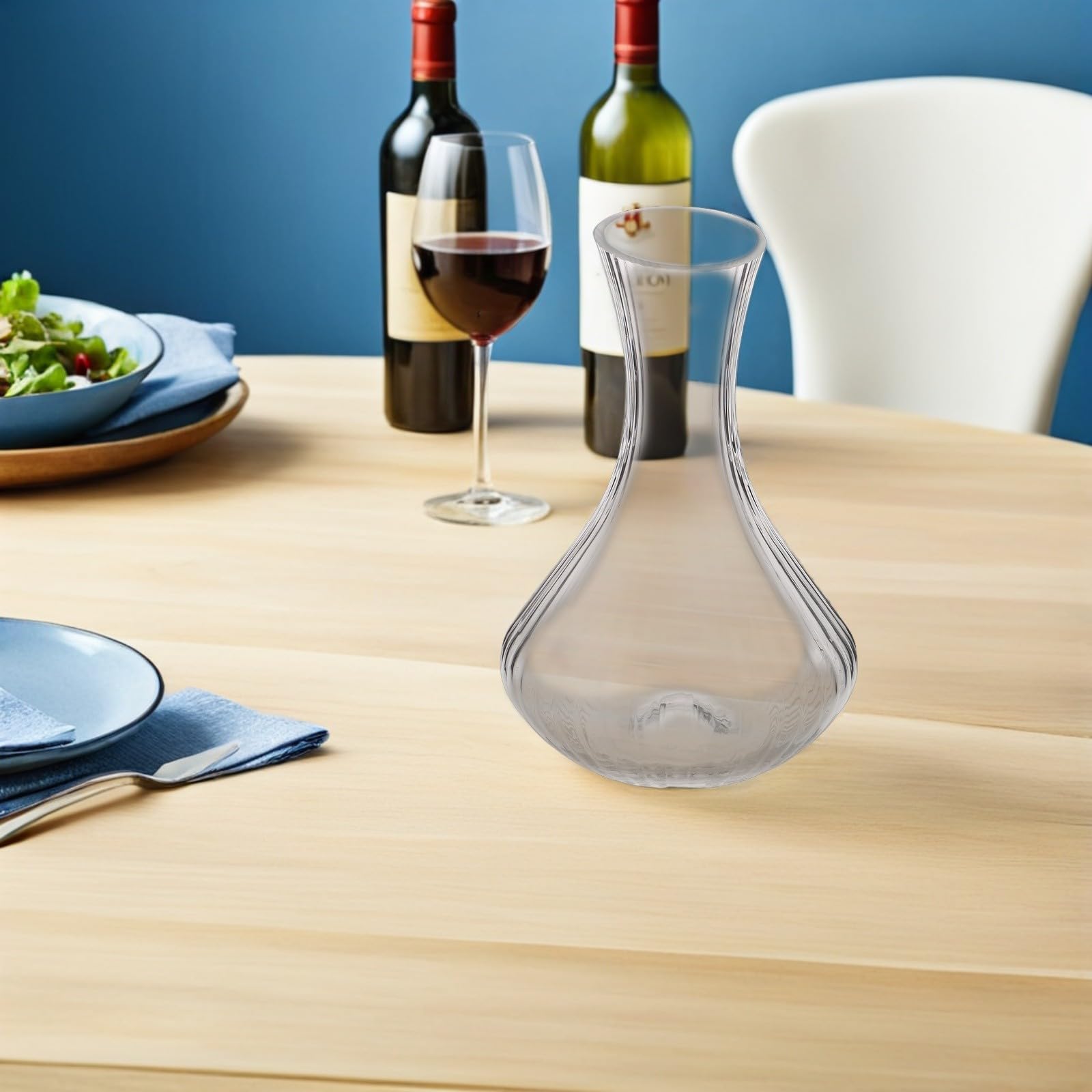 Decantador de Vino y Vidrio Boca Inclinada 1580ml Diseño a Rayas