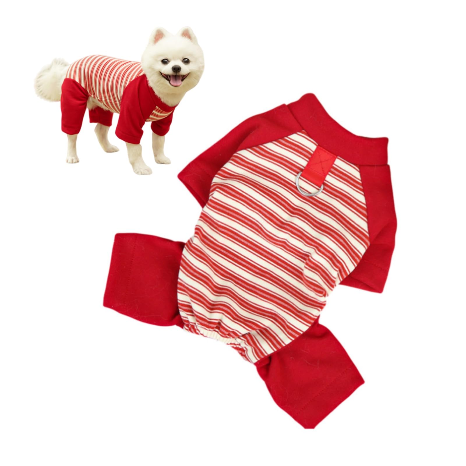 Striped Dog Shirts for Small Medium Dogs Cats, Boys Girls Soft Cotton Clothes with 4 Legs, Puppy Breathable Tops, Chihuahua Yorkie Clothes t Shirts for Outdoor Wearing (Red,XS)