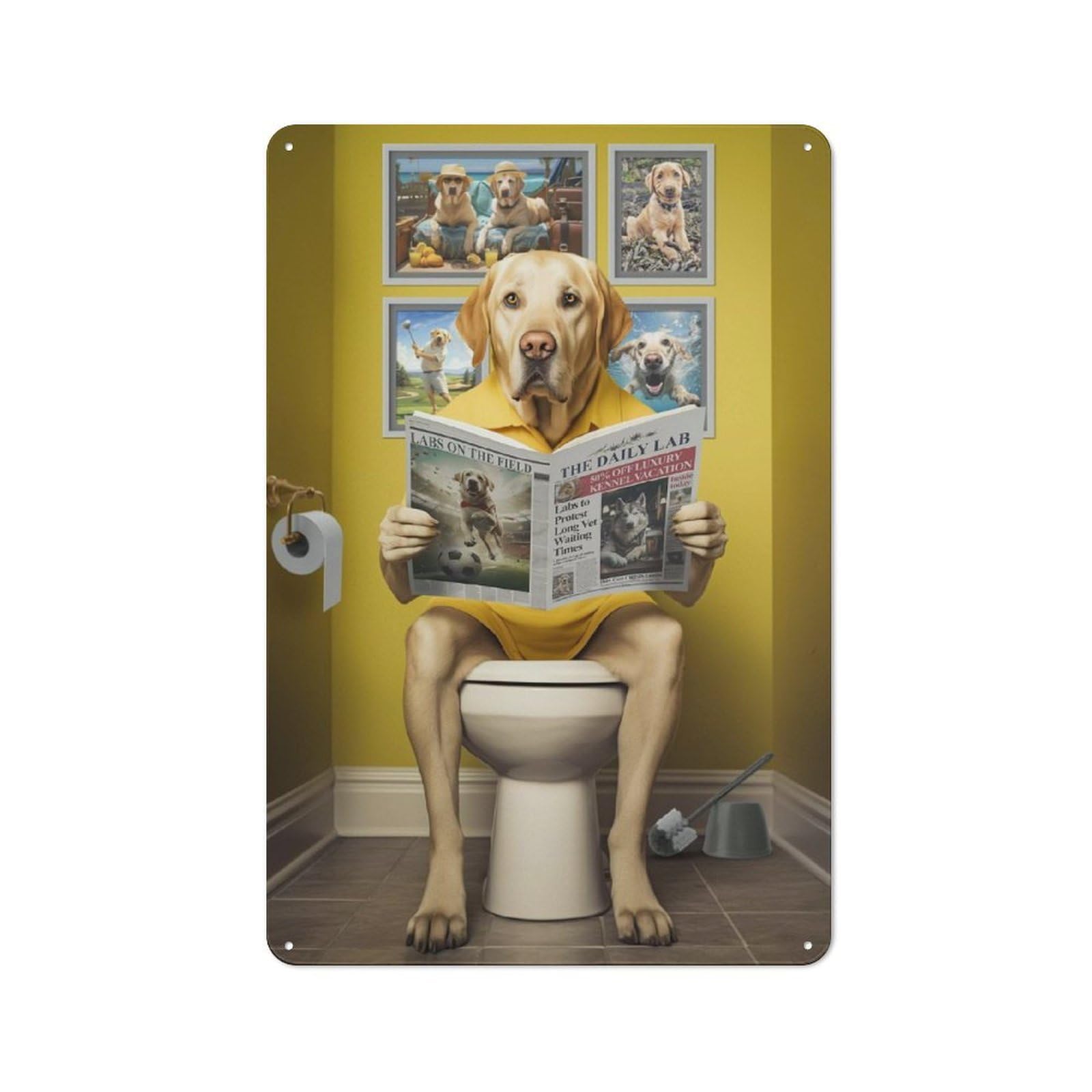 Junmoney Yellow Labrador Toilet Rustic Tin Sign 30X20cm For Man Cave Or Games Room, Housewarming Present For People Styling Man Cave And Games Room