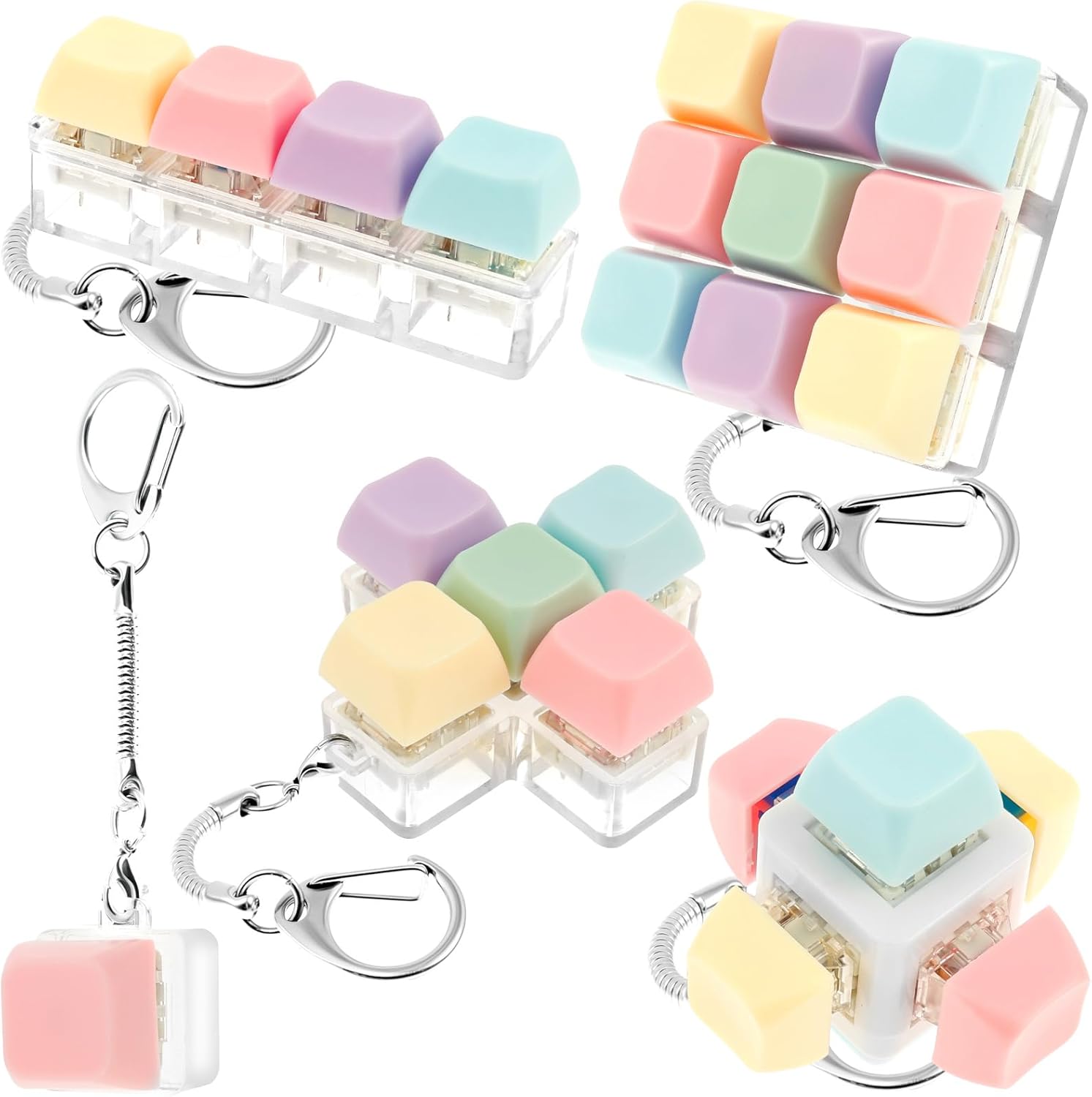 5 Pcs Adult Keyboard Clicker Toys, Portable Mechanical Keyboard Keychain Toy, Decompression Toys, Funny Cube Key Button Stress Relief for Adults Present to Relief Pass Time (5 Pcs)