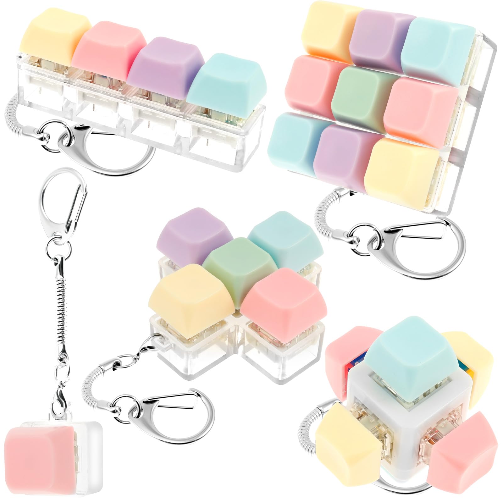 5 Pcs Adult Keyboard Toy, Keyboard Clicker, Portable Mechanical Keyboard Keychain Toy, Decompression Toys, Funny Cube Key Button Stress Relief for