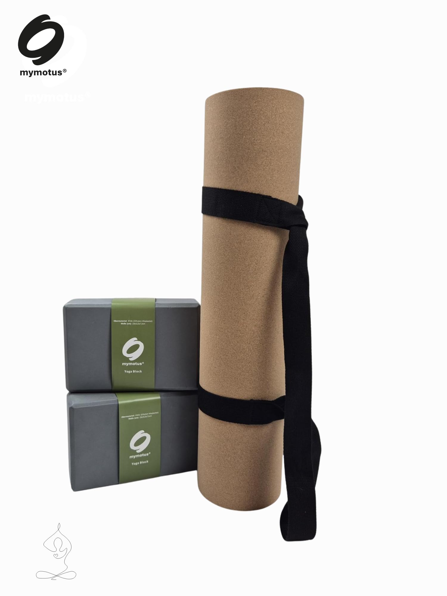 Yoga Set – Yogamatte aus Naturkork mit 2 Yoga Blöcken – Rutschfestes Yoga Zubehör für Pilates, Fitness, Meditation und Home Workout inkl. Tragegurt – schadstofffrei