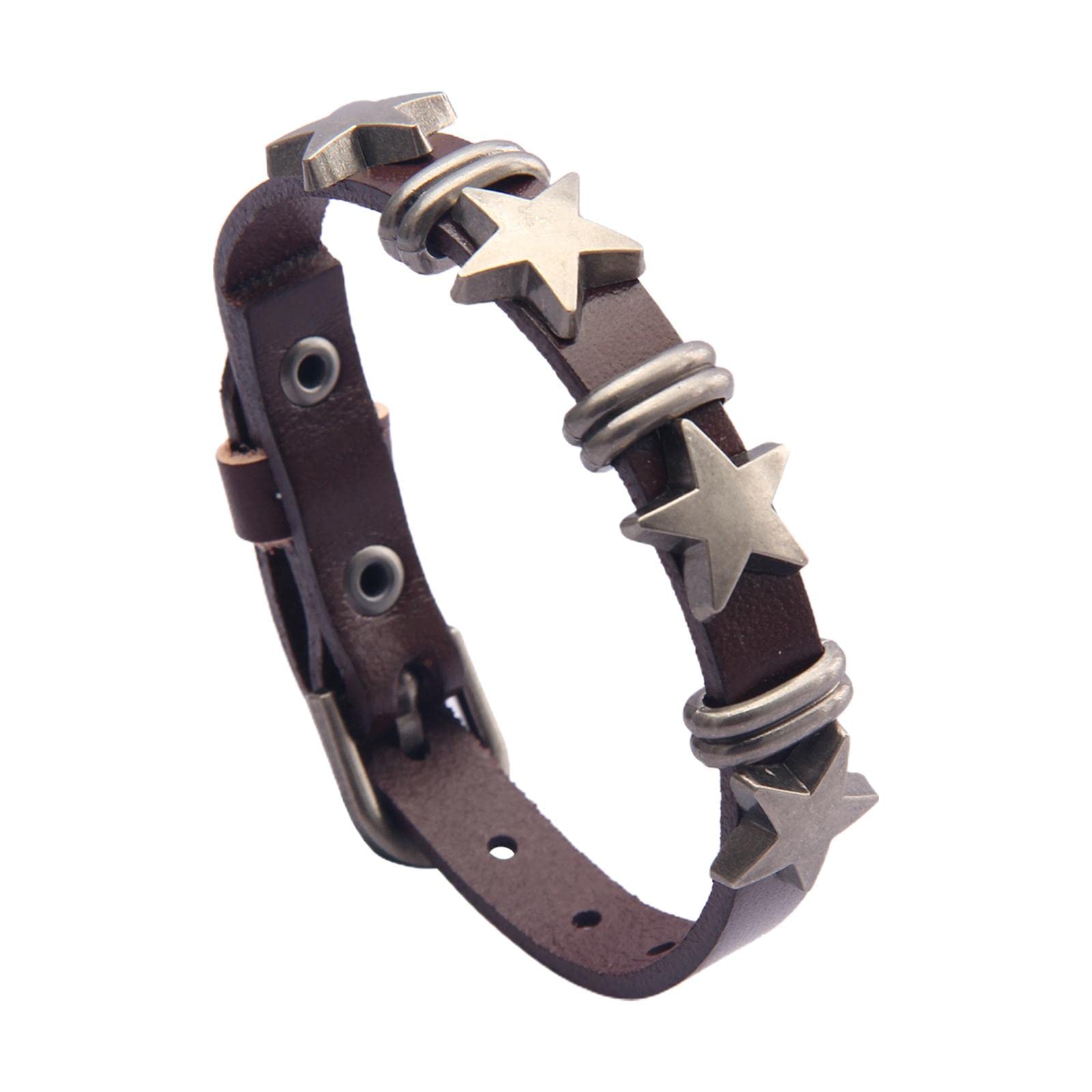 MYADDICTION Star PU Leather Studded Bracelet Gothic Jewelry for Women Men Girls Brown Jewelry & Watches | Fashion Jewelry | Jewelry Sets (B0BRQ2956M) Amazon Price History, Amazon Price Tracker