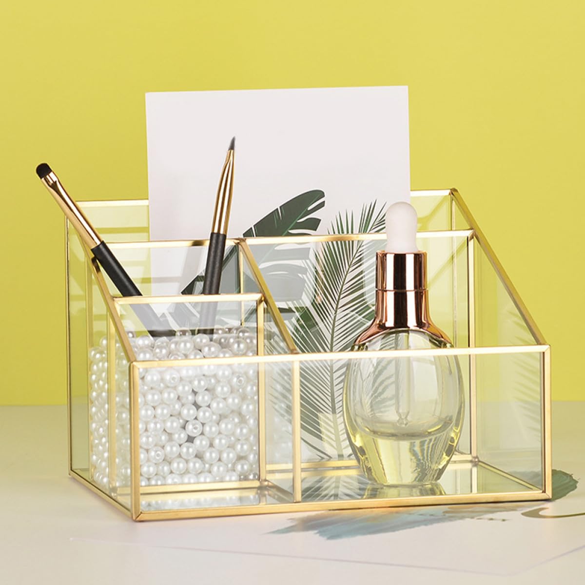 MAGICLULU Organizer e Grande Capacità in Vetro Cosmetici Struttura Rigida Porta Pennelli da Trucco e Rossetti per Camera da Letto e Salone Professionale