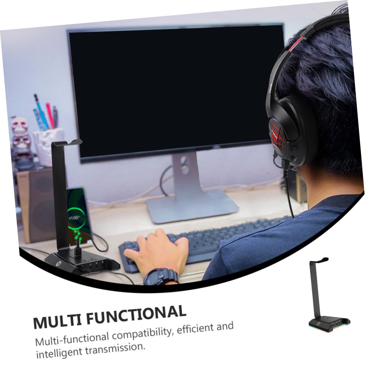 Stand Per Cuffie Gaming Con Porta Usb e Illuminazione Rgb Supporto Stabile Per Headset Da Scrivania Organizer Per Auricolari e Accessori Design Compatto e Funzionale