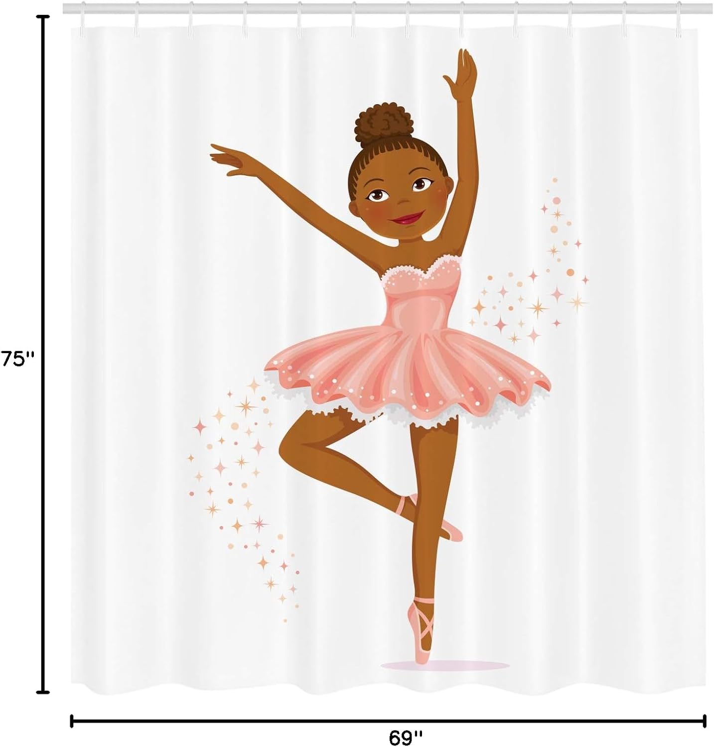 Ambesonne Retro Shower Curtain, Ballerina Dancing Daughter Classic Performance Hobby Birthday Theme, Cloth Fabric Bathroom Decor Set with Hooks, 69" W x 75" L, Brown Rose