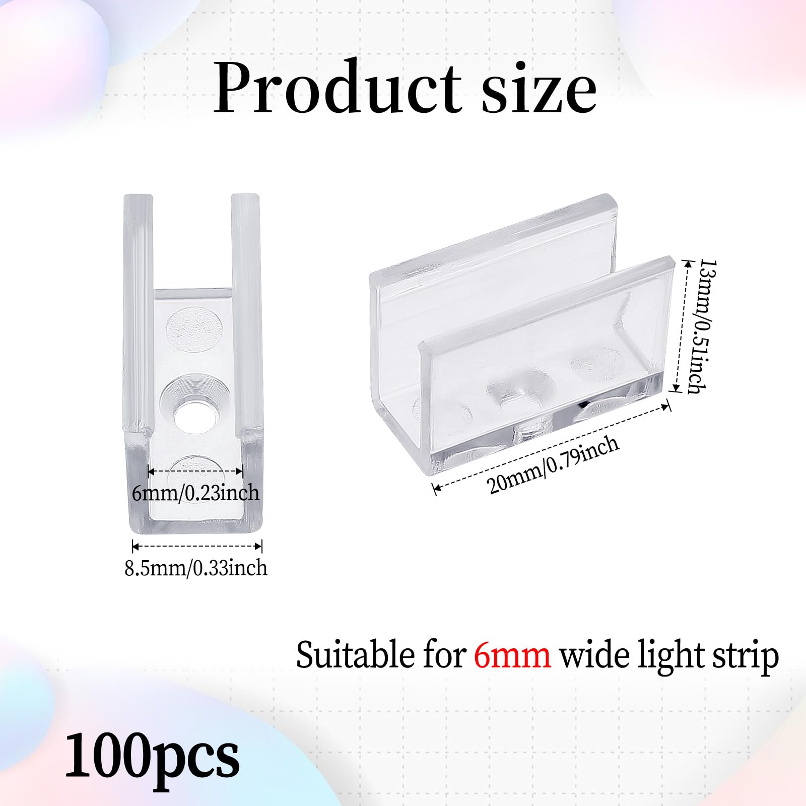 Sliverdew 100 Stück LED Neon Montageclips, Halterung für 6x12mm Neon Strip, Befestigungsklemmen, Accessoires