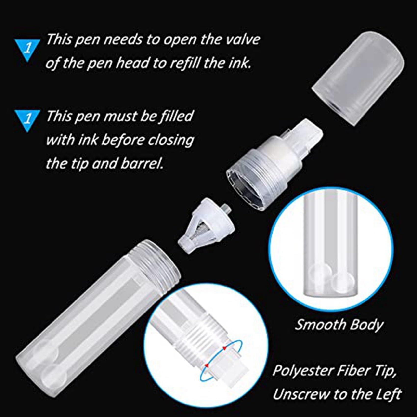 Lot de 30 marqueurs de peinture acrylique rechargeables de 15 mm, marqueurs vides pour peinture sur roche, bois blanc transparent