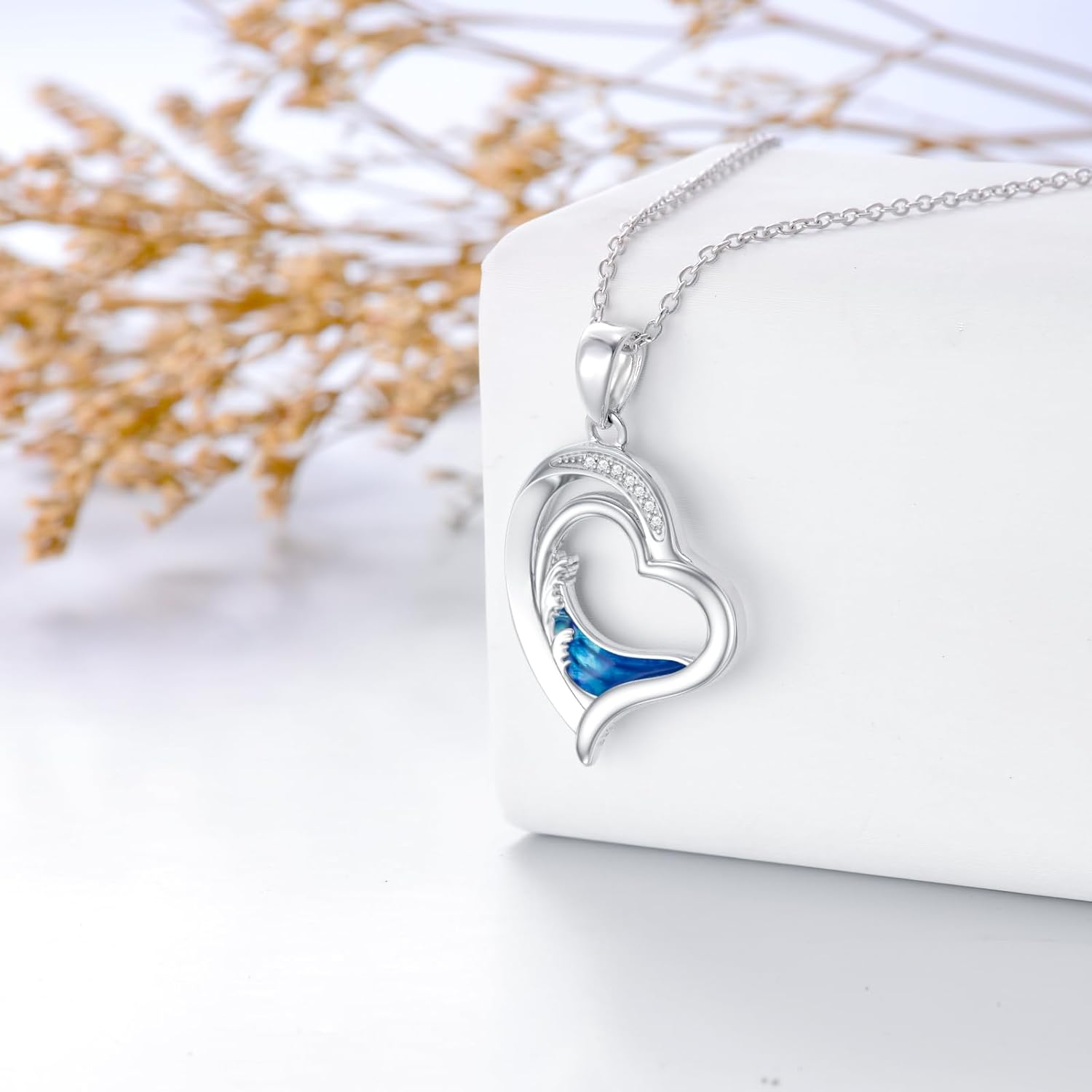 Diamond Beach Necklace 925 Sterling Silver Ocean Wave Heart Pendant Necklaces Gift for Women Mom Wife Girlfriend Daughter - Image 3