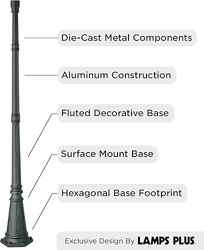 Miniatura 2 de Hepworth - Poste de luz tradicional para exteriores y base de tapa poste de aluminio de hierro negro 76 34 pulgadas accesorio para casa exterior