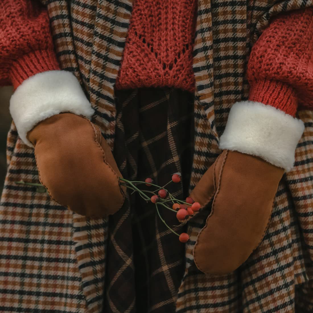 Harssidanzar Guanti del guanto delle Donne,Shearling della pelle di pecora riscaldato caldo del polsino del pelo per inverno freddo KL024EU