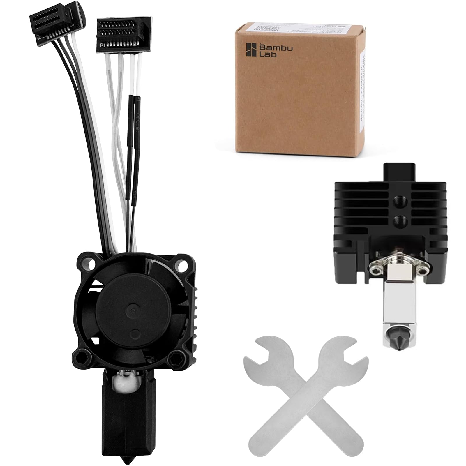 Photo 1 of Original Bambuu Lab P1P, P1S Hotend Complete Kit All-in-one Hardened Steel 0.2mm Nozzle, Cooling Fan&Heating Block for P1 Series 3D Printer Extruder Heating Block Replacement (P1 0.2mm)