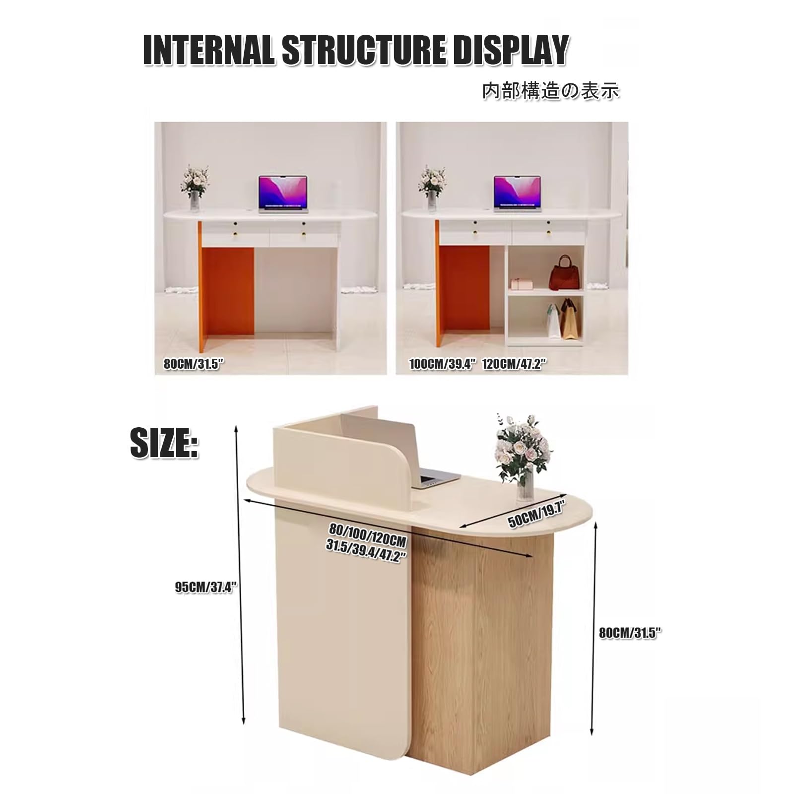 Nowoczesne biurko z meblami, do biura, salonu, holu, 120 cm, futro, do małych rozmiarów
