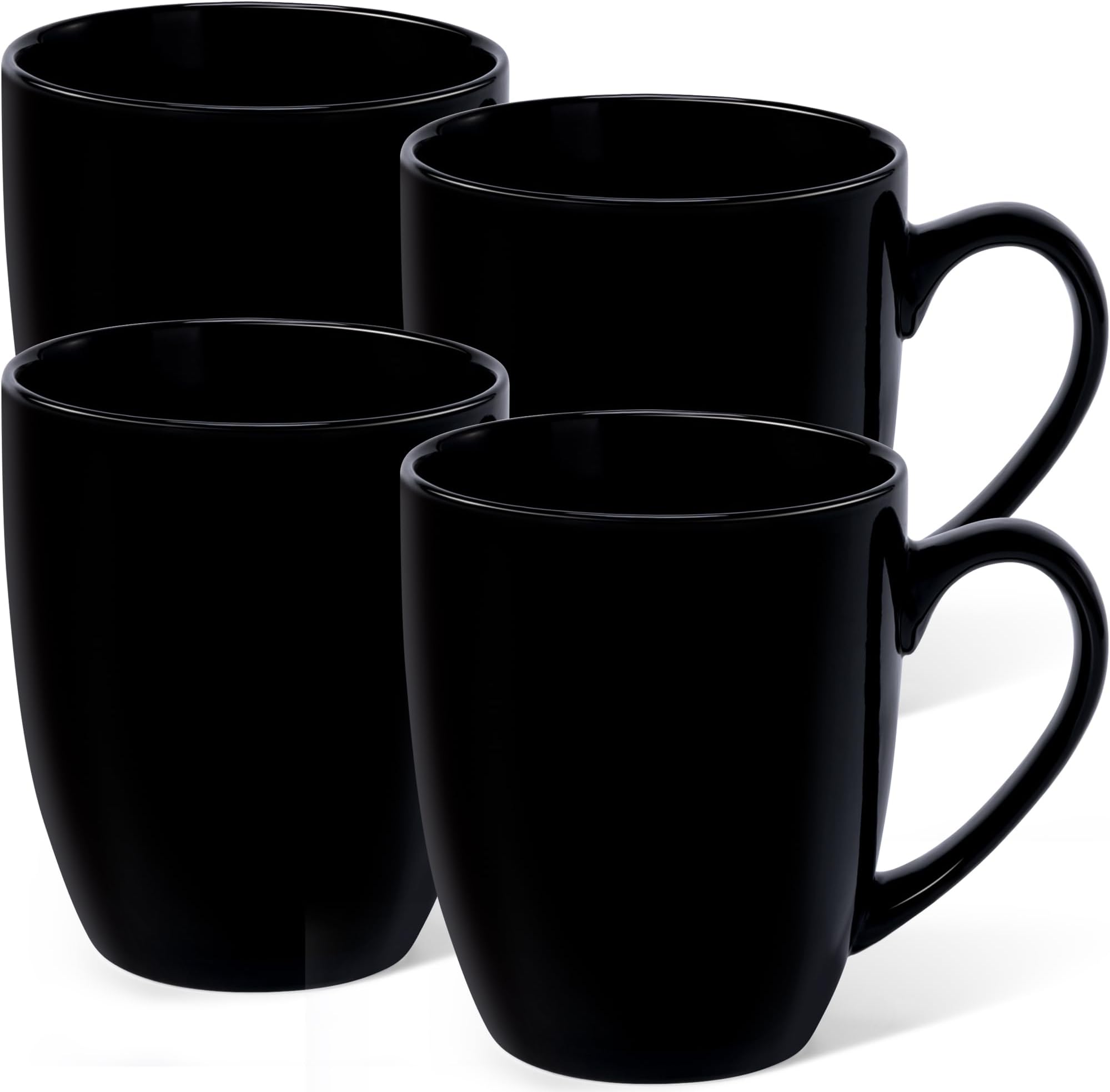 Urbanstrive 16 oz Large Coffee Mugs Set of 4 Ceramic Coffee Mug White Coffee Cups Tea Cups Idea Gift for Women Men House Warming Gifts New Home Office, Black 4 Pack